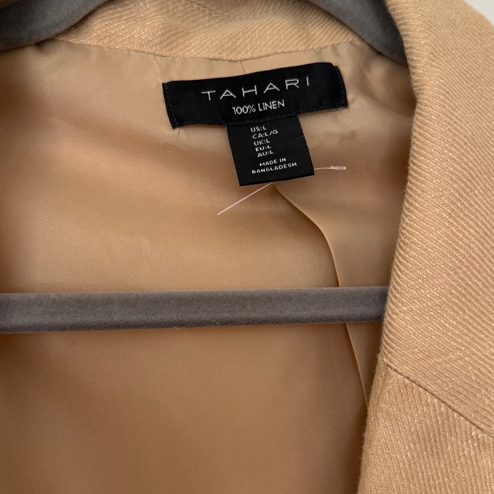 Tahari NEW Size Large 100% Linen Tan Belted Blazer - Picture 2 of 5